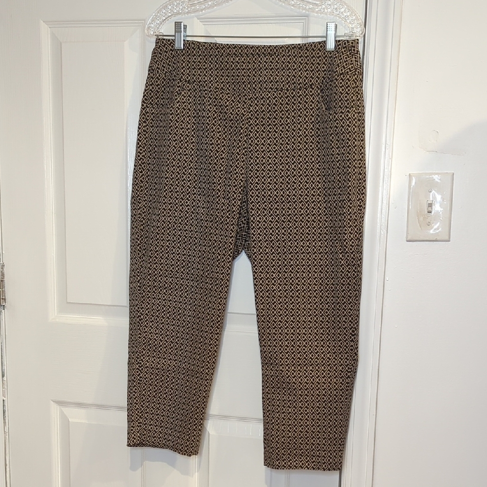 Lulu-B Black and Brown & Black Geometric Print Stretch Ankle Pants - Size 14